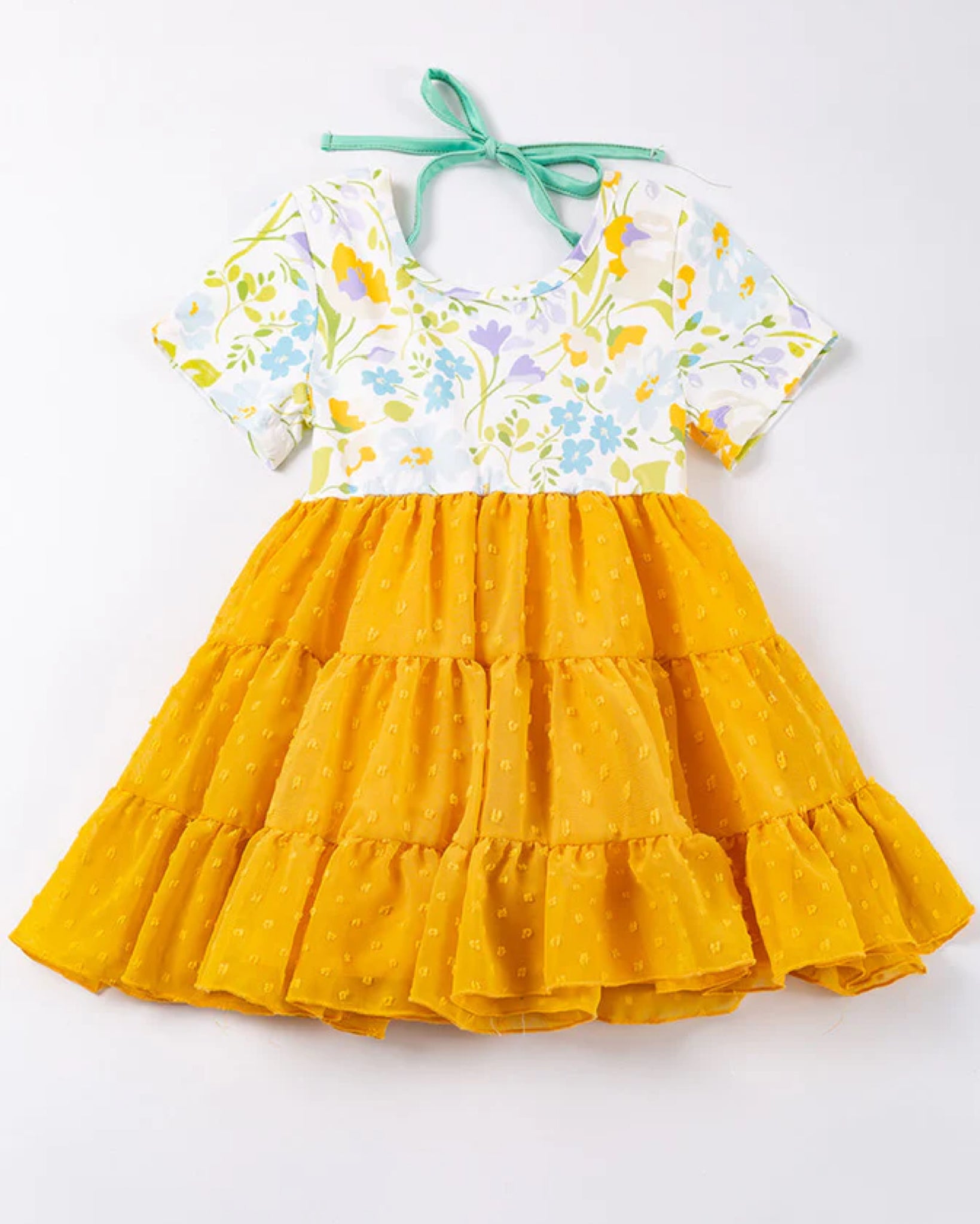 Floral Mustard Tulle Dress: 3T