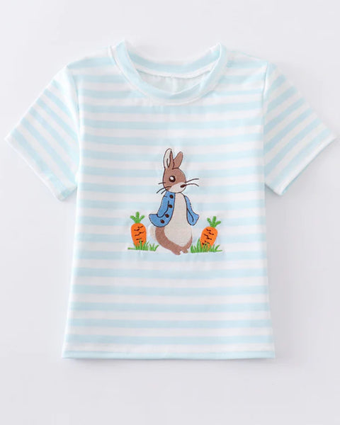 Rabbit Embroidery Striped T-Shirt