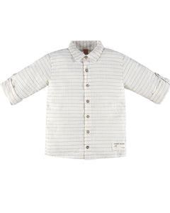 Woven Natural Button Shirt with Grey Stripes