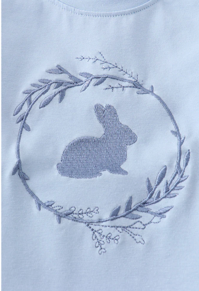 Bunny Embroidered Blue Top
