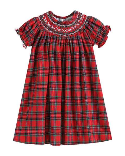 Red Plaid Smocked Bishop Dress: 12-18m