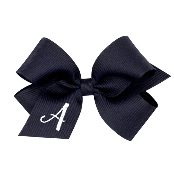 Monogrammed Bow - Navy with White Initial (Medium & King)