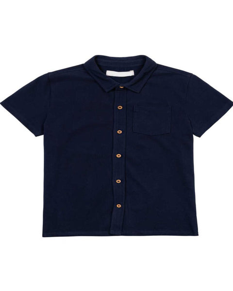 Navy Buttoned Short Sleeve Shirt 3-4T