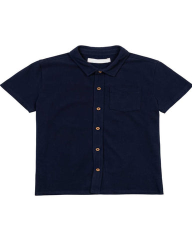 Navy Buttoned Short Sleeve Shirt 3-4T