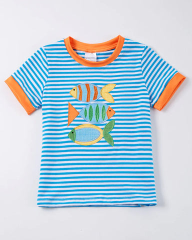 Fish Applique Striped Top: 6Y (two left)