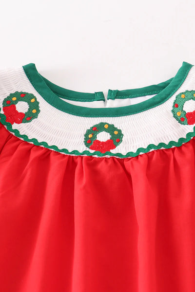 Red Christmas Smocked Dress: 12m