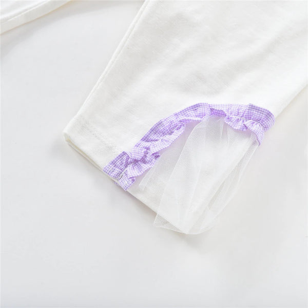 White Leggings with contrasting lavender details: 4-5T