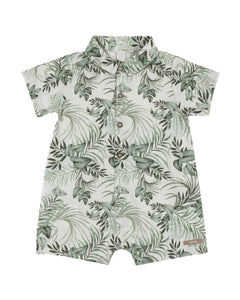 Tropical Leaves Button Romper