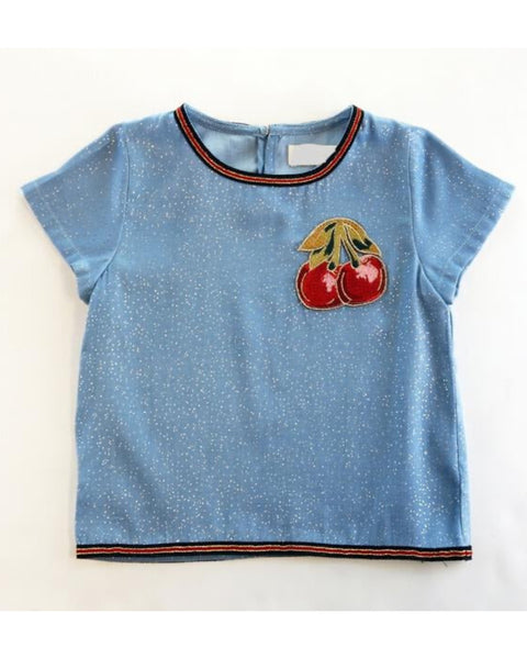 Chambray Cherry Embroidery Top