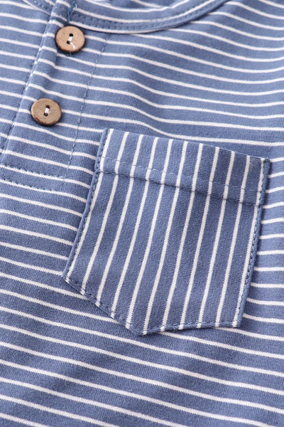 Navy Stripe Pocket Long Sleeve Shirt