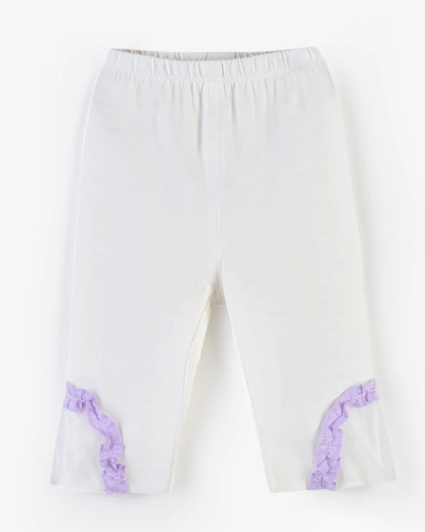 White Leggings with contrasting lavender details