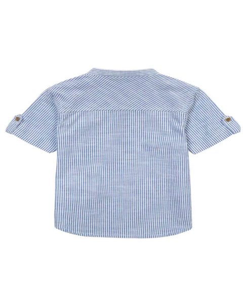 Striped Linen Mandarin Collar Shirt: 5-6Y