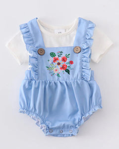 Light Blue Fiore Suspender Romper