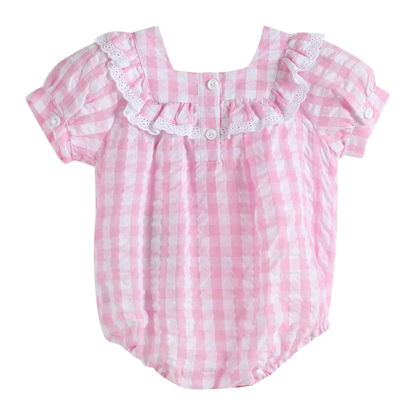 Pink Gingham Square Collared Romper