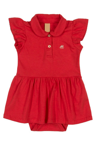 Red Round Collar Onesie Dress - 3T