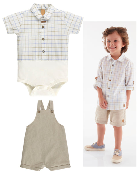 Linen Plaid Suspender Set: 3-6m