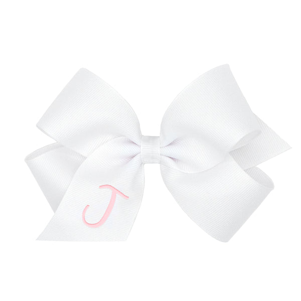 Monogrammed Bow - White with Pink Initial (Medium & King)