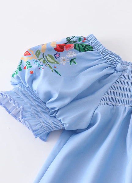 Light Blue Fiore Smocked Dress