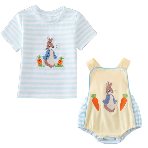 Rabbit Embroidery Striped T-Shirt