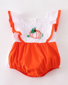 Pumpkin Embroidery Ruffle Romper