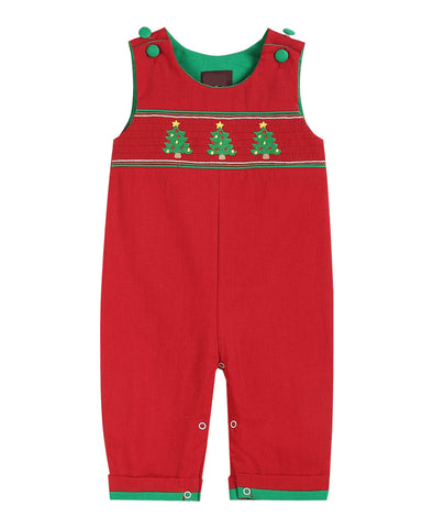 Red Smocked Christmas Tree Overall 12-18m