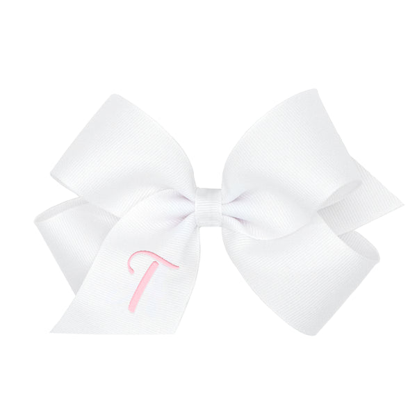 Monogrammed Bow - White with Pink Initial (Medium & King)
