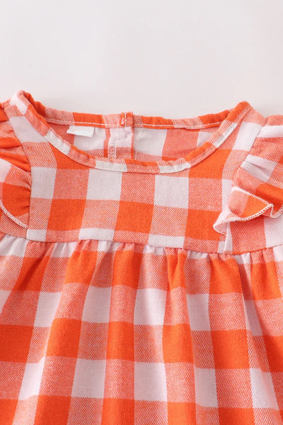Orange Plaid Ruffle Dress