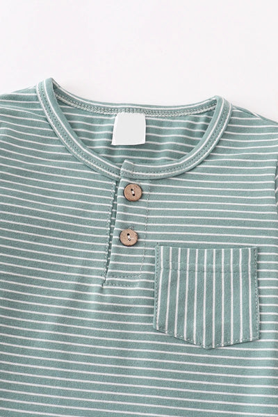 Sage Stripe Pocket Long Sleeve Tee