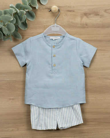 Blue Striped Linen Short Set - 8Y