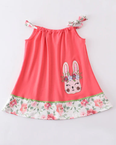 Coral Rabbit Applique Dress