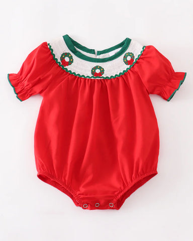 Red Christmas Smocked Romper 18m