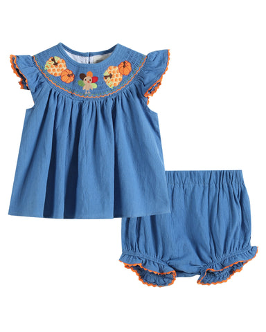 Turkey Smocked Top & Bloomer Set 3-6m